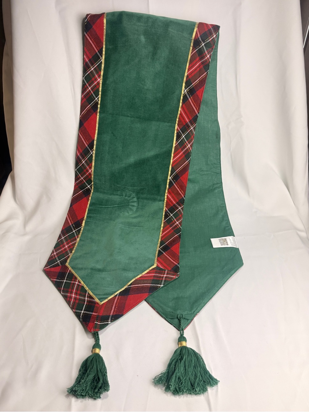 Martha Stewart Tartan Plaid & Velvet Christmas Table Runner 13” X 72” Red Green